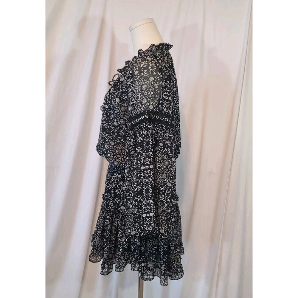 Misa Women's Designer Black White Floral Ruffled Mini Dress Medium New - Picture 6 of 10